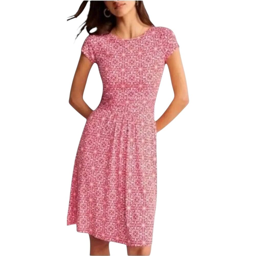 Boden Amelie Jersey Dress Red Mosaic Fit & Flare Size 10 EUC